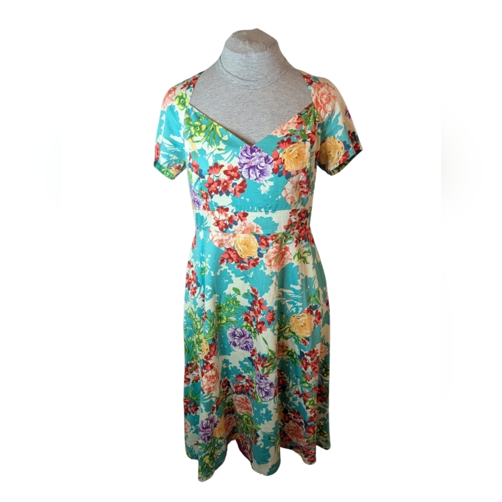 Cherry Velvet SzM Retro Pin-up Floral Midi Dress EUC